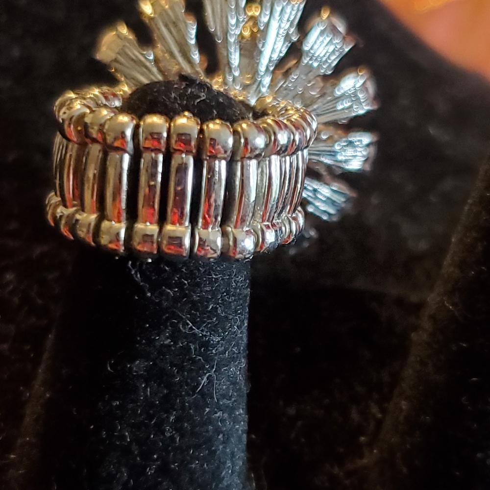 Silvertone Stretch Ring With Cluster Of Faux Pear… - image 3